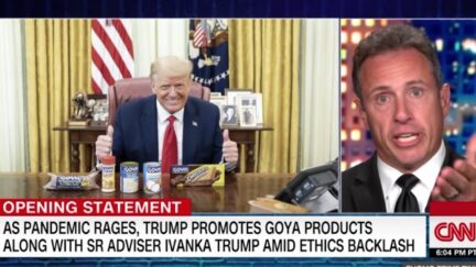 Chris Cuomo yells at a picture of Donald Trump on his CNN show.