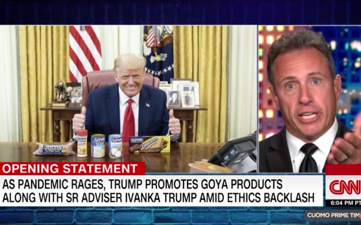 Chris Cuomo yells at a picture of Donald Trump on his CNN show.