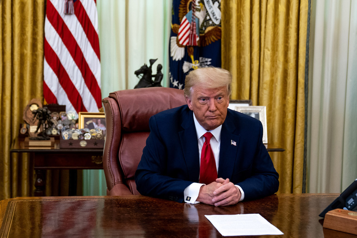 President Donald Trump speaks in the Oval Office of the White House
