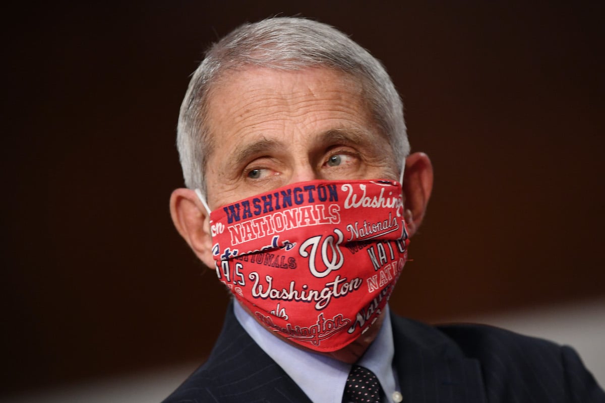 Dr. Anthony Fauci rocks a custom Washington Nationals face mask.