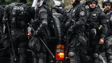 Police gather in Portland.