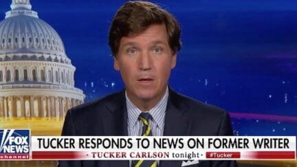 Tucker Carlson gapes on his show.