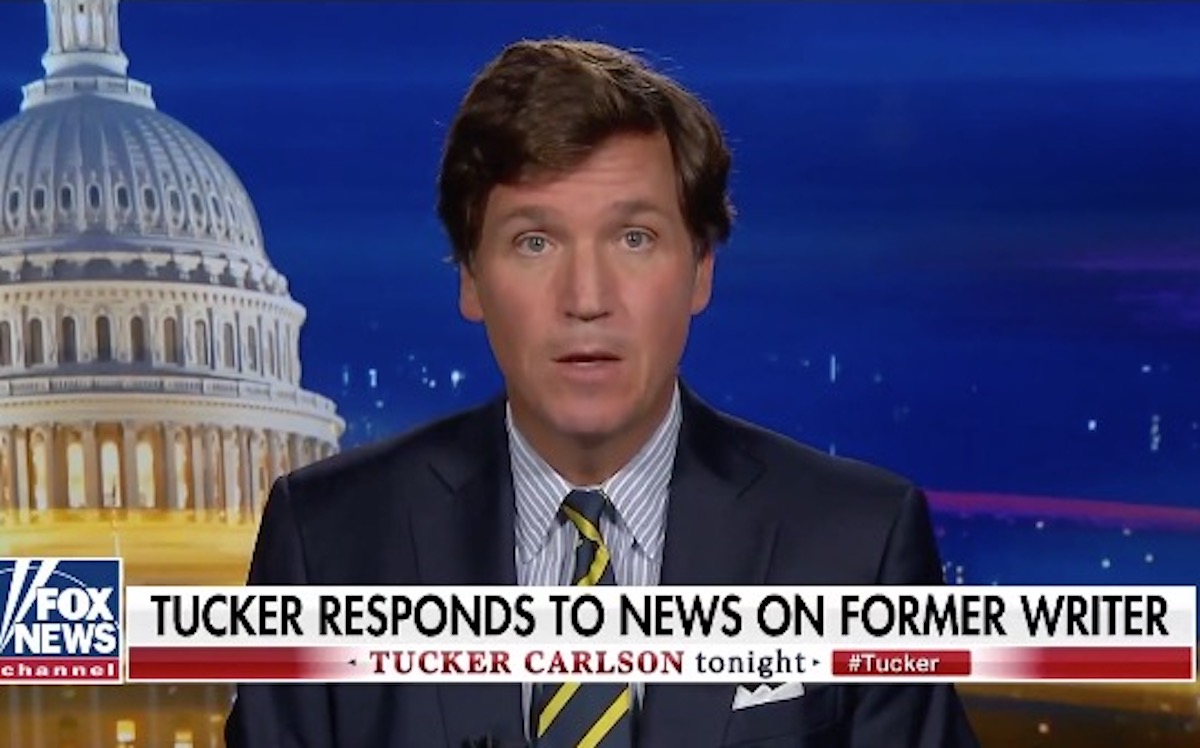 Tucker Carlson gapes on his show.