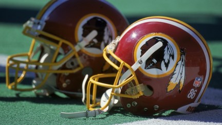 8 Oct 2000: A general view of the helmets of the Washington Redskins and the Philadelphia Eagles after the game at the Veterans Stadium in Philadelphia, Pennsylvania. The Redskins defeated the Eagles 17-14.Mandatory Credit: Doug Pensinger /Allsport
