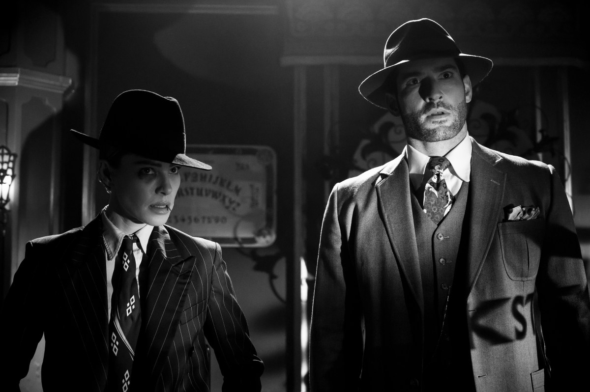 LUCIFER (L to R) LAUREN GERMAN as CHLOE DECKER and TOM ELLIS as LUCIFER MORNINGSTAR in episode 504 of LUCIFER Cr. JOHN P. FLEENOR/NETFLIX © 2020