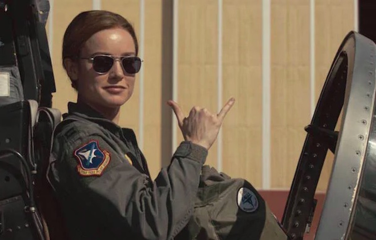 Carol Danvers as a fighter pilot in Captain Marvel.