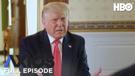 Donald Trump looking constipated as he attempts to answer questions in Axios on HBO interview.