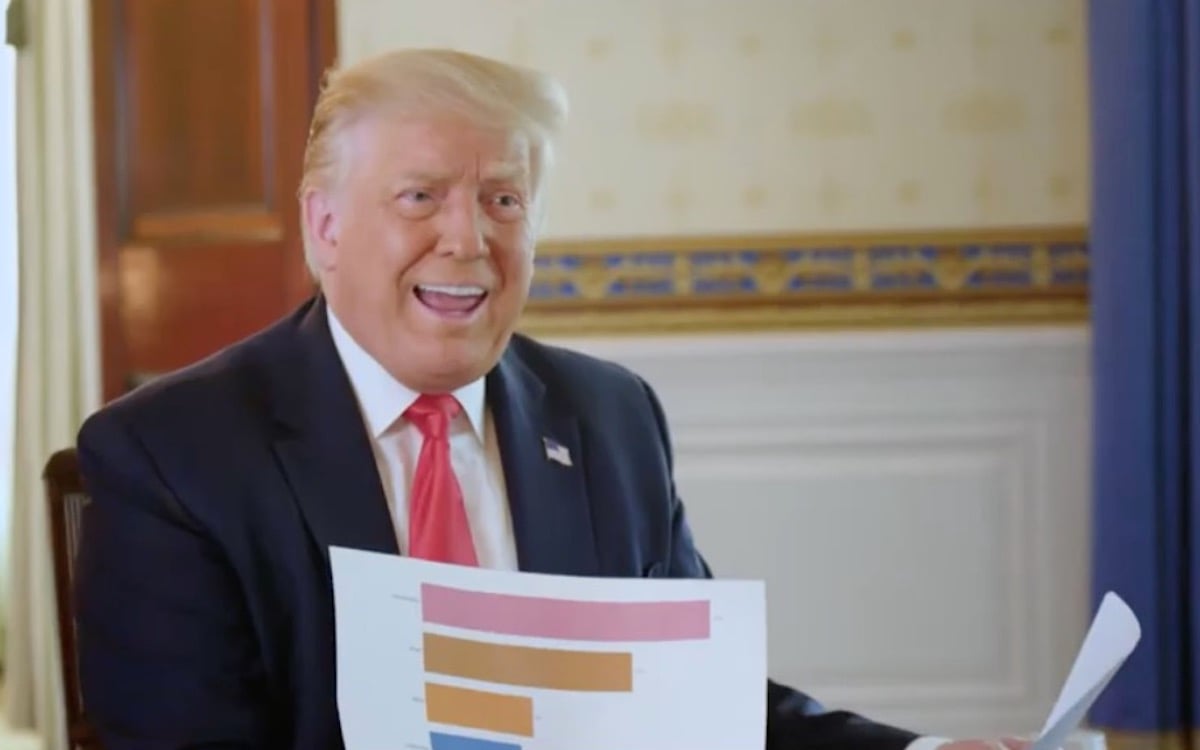 Donald Trump holds up a chart during his Axios interview.