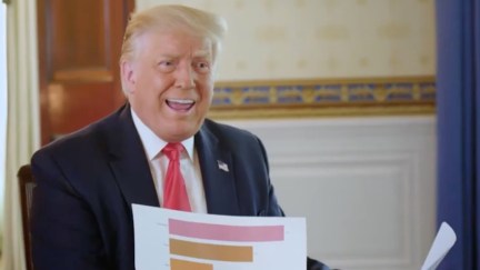 Donald Trump holds up a chart during his Axios interview.
