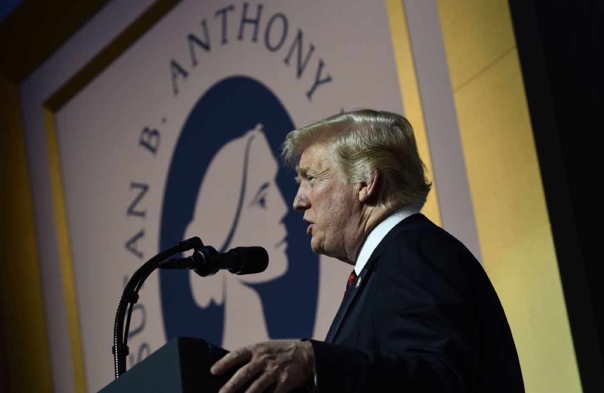 US President Donald Trump addresses the Susan B. Anthony 11th Annual Campaign for Life Gala at the National Building Museum on May 22, 2018 in Washington, DC.