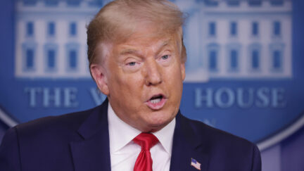 Donald Trump speaks during a news conference in the briefing room of the White House