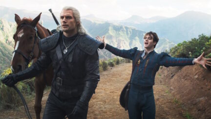 Henry Cavill as Geralt and Joey Batey as Jaskier the Bard in Netflix's The Witcher