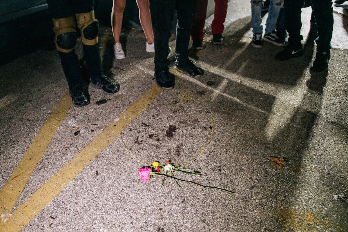 Demonstrators revisit the site where a protester was killed on August 26, 2020 in Kenosha