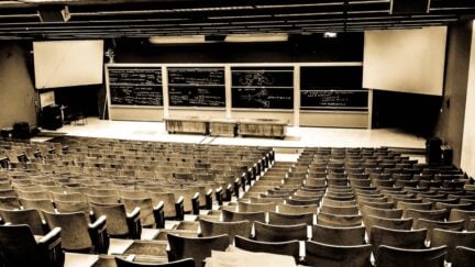 An empty lecture hall at MIT.