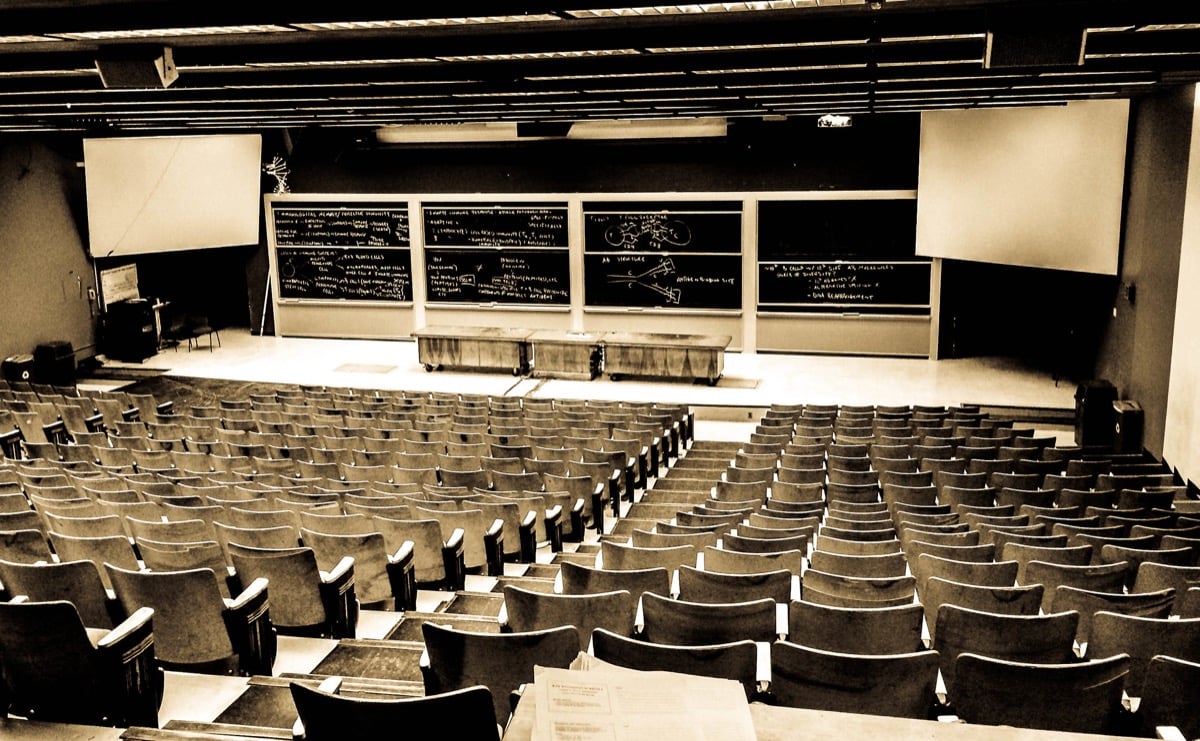 An empty lecture hall at MIT.