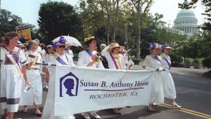 A delegation from the Susan B. Anthony House in Rochester, New York marches in the Women's Rights March