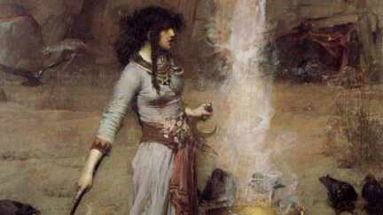 the magic circle by john william waterhouse, a wotch casts a circle