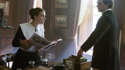 Enola Holmes starring Millie Bobby Brown as Enola and Henry Cavill as Sherlock