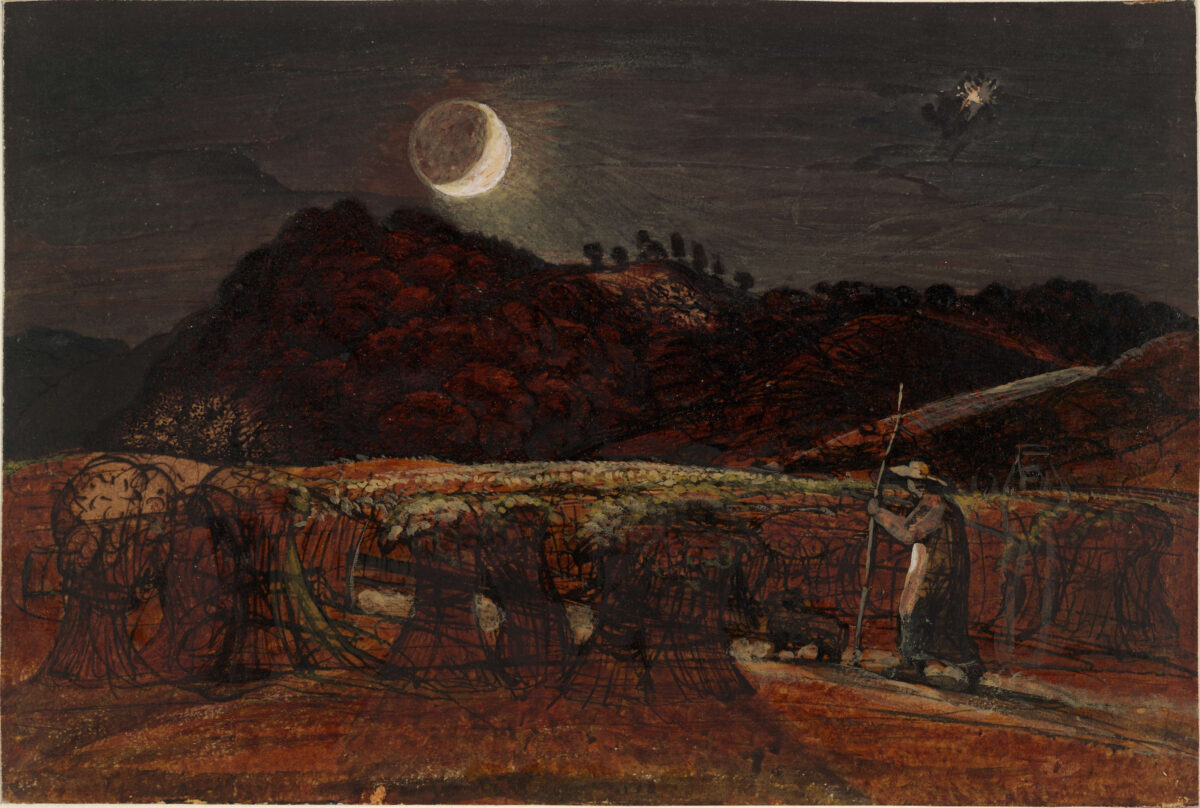 painting of a cornfield by moonlight
