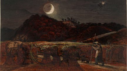 painting of a cornfield by moonlight