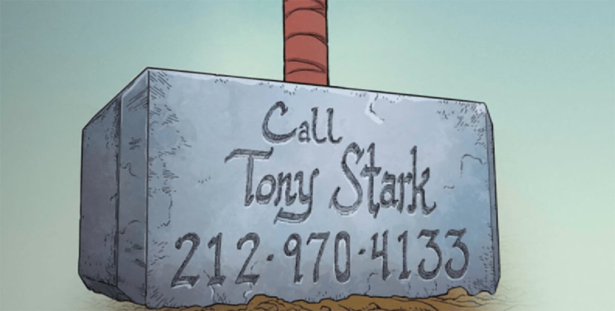 Thor puts Tony Stark's number on his hammer