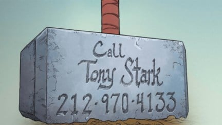 Thor puts Tony Stark's number on his hammer