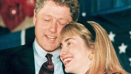 WASHINGTON, : A 1992 photo shows then Governor of Arkansas Bill Clinton (L) and his wife Hillary (R) embracing. Clinton has been accused of having an affair with a former White House intern, Monica Lewinsky, and during a depostion 17 January in the Paula Jones sexual harrassment suit, he admitted to having a relationship with Gennifer Flowers when he was governor. (Photo credit should read AFP/AFP via Getty Images)