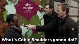 Billy Eichner shouts, "What's Cobie Smulders gonna do!?" in some poor woman's face with Neil Patrick Harris by his side on Billy on the Street.