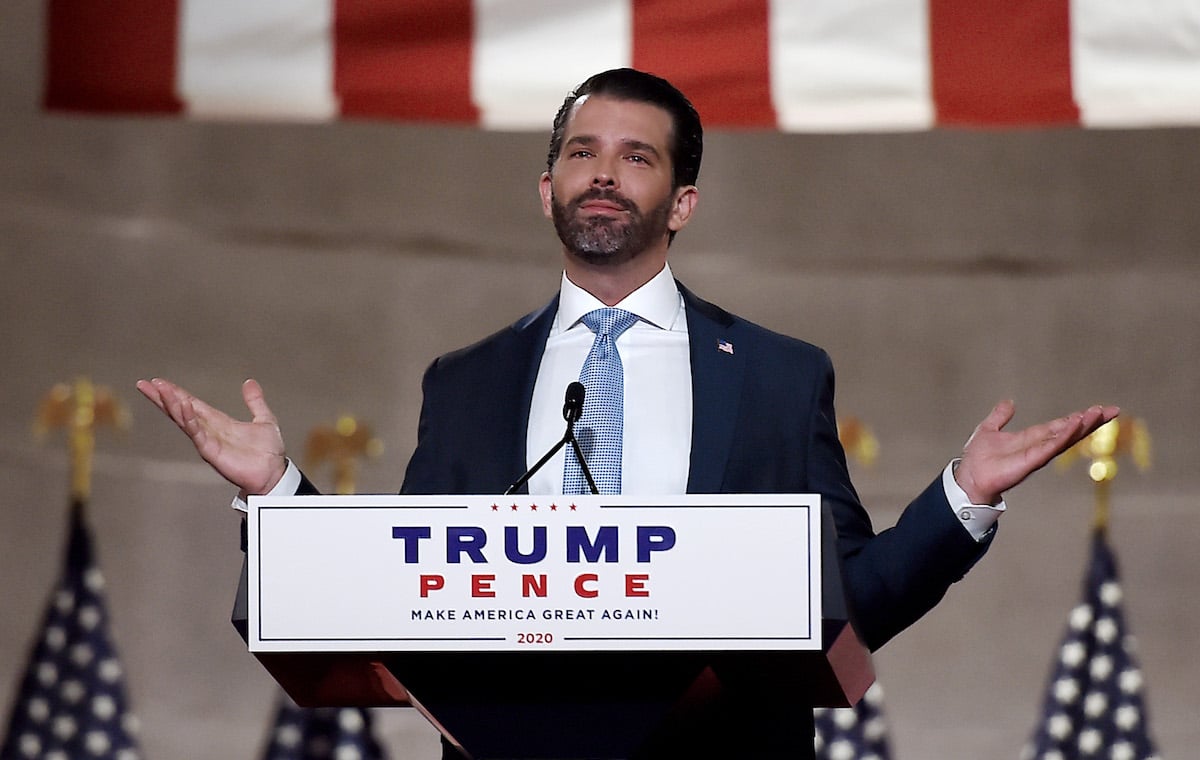 Donald Trump Jr. shrugs and smirks at the RNC.