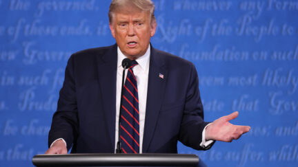 Donald Trump shrugs during the first presidential debate.