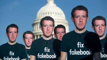 In a 2018 protest of misinformation on Facebook, 100 cardboard cutouts of Mark Zuckerberg were placed in front of the US Capitol Building.