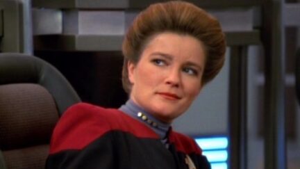 Kate Mulgrew as Captain Janeway on Star Trek Voyager.
