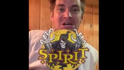 a distressed man sings about spirit halloween