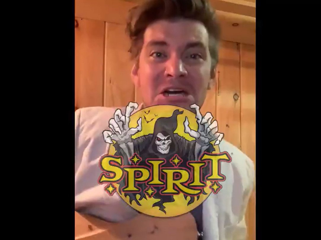 a distressed man sings about spirit halloween