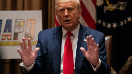 Trump talks about soup to a police union coalition.