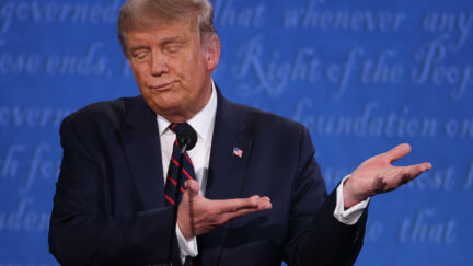 Donald Trump gestures during the presidential debate.
