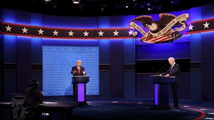 NASHVILLE, TENNESSEE - OCTOBER 22: U.S. President Donald Trump and Democratic presidential nominee Joe Biden participate in the final presidential debate at Belmont University on October 22, 2020 in Nashville, Tennessee. This is the last debate between the two candidates before the election on November 3. (Photo by Justin Sullivan/Getty Images)