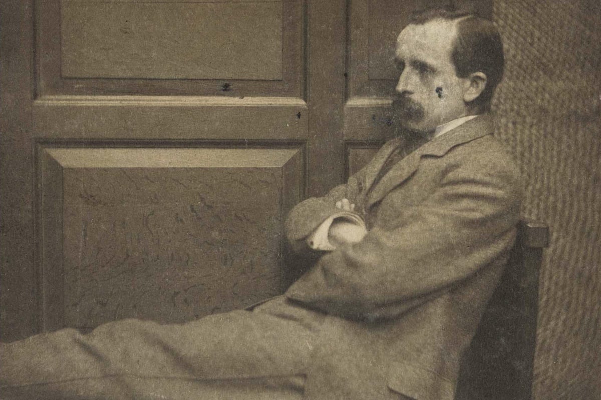 LONDON - DECEMBER 15: In this handout photo supplied by Sotheby's, Lot 290 - a photo of J.M. Barrie reclining, inscribed "To Sylvia from J.M. Barrie" - is seen ahead of tomorrow's auction at Sotheby's, New Bond Street on December 15, 2004 in London. This Lot - one of upwards of 400 photographs from the Llewelyn Davies photographic archive - is estimated to fetch GBP15,000-GBP20,000 when it goes under the hammer. (Photo by Sotheby's via Getty Images)