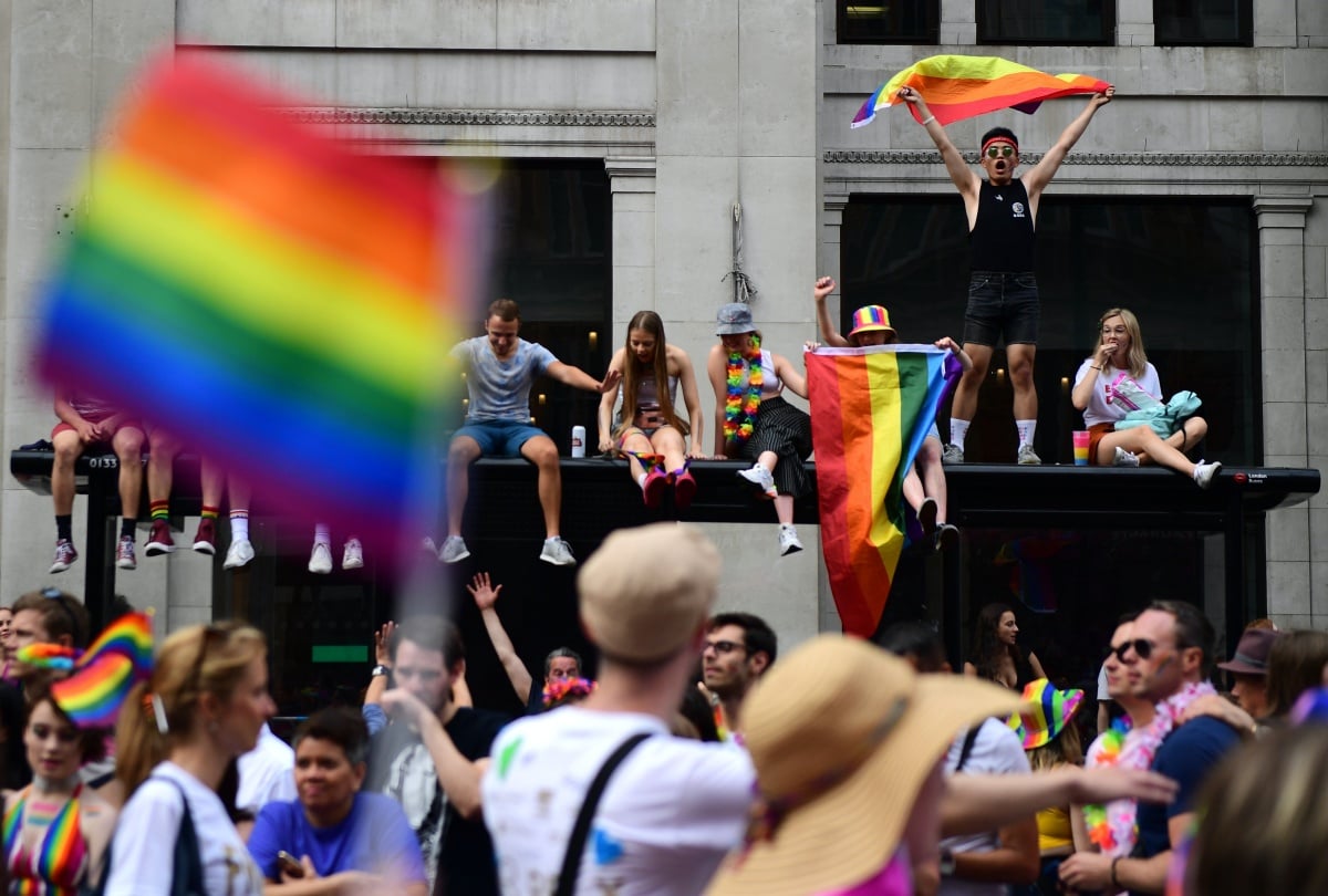 LONDON, ENGLAND - JULY 06: Parade goers during Pride in London 2019 on July 06, 2019 in London, England. (Photo by Chris J Ratcliffe/Getty Images for Pride in London)