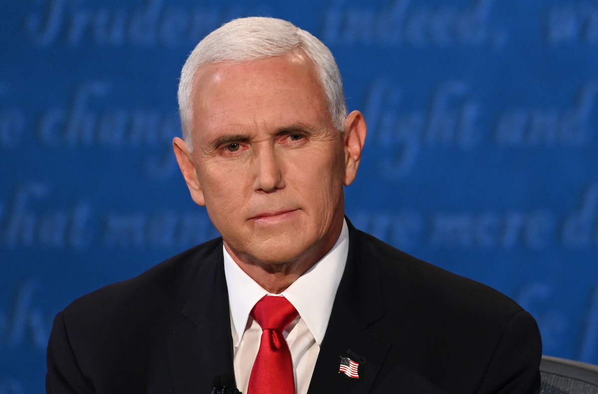 Mike Pence looks on during the vice presidential debate