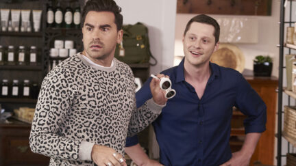 Dan Levy as David Rose and Noah Reid as Patrick on Schitt's Creek