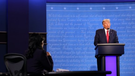 Donald Trump speaks at the presidential debate.