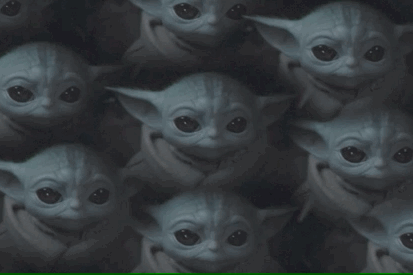 Many babies Yoda seen through compound eyes.