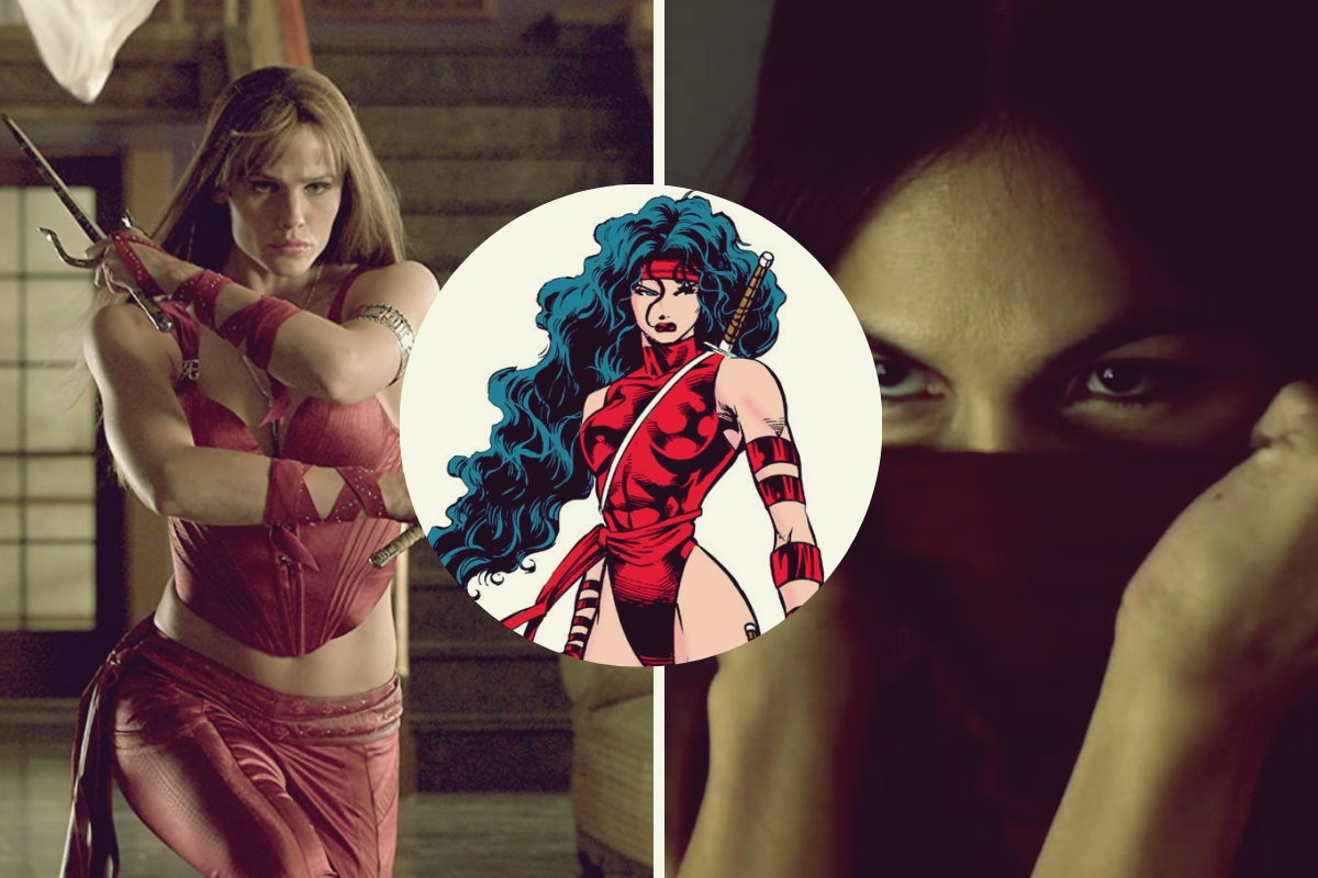 Jennifer Garner in Elektra (2005); Elodie Yung in Daredevil (2015); elektra in comics