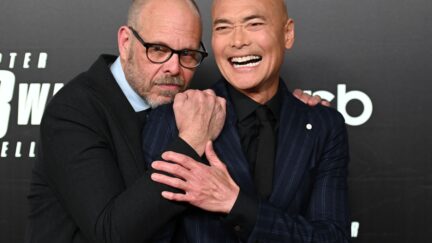 US actor Mark Dacascos (R) and TV personality Alton Brown (L) arrive for the world premiere of 