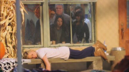 Leslie Knope on a bench