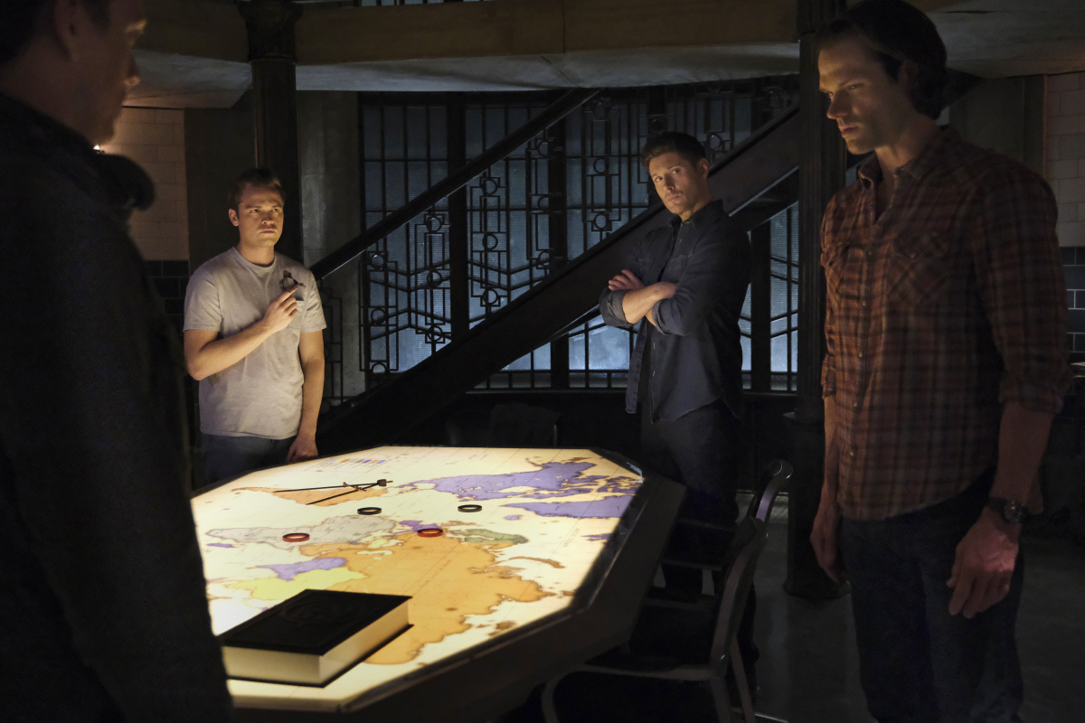Supernatural -- "Inherit the Earth" -- Image Number: SN1519a_0363r.jpg -- Pictured (L-R): Jake Abel as Michael, Alexander Calvert as Jack, Jensen Ackles as Dean and Jared Padalecki as Sam -- Photo: Bettina Strauss/The CW -- © 2020 The CW Network, LLC. All Rights Reserved.