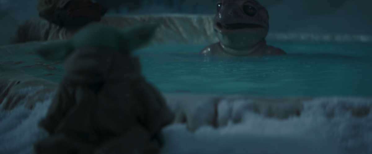 baby yoda and frog lady in a tub