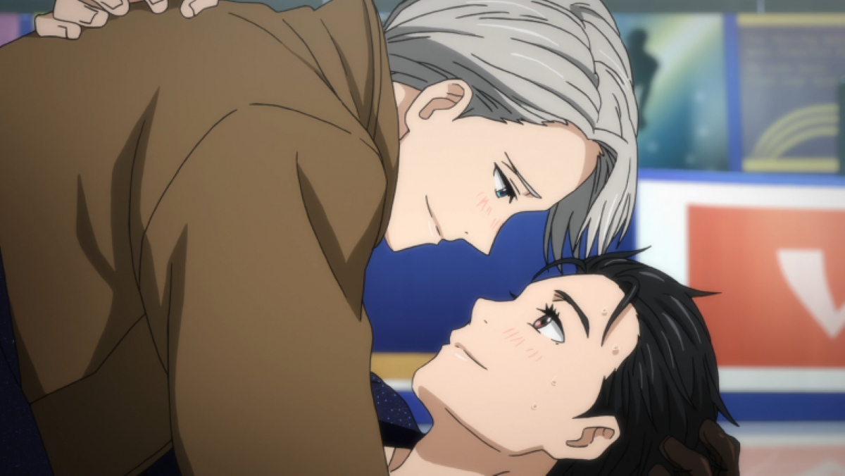 Yuri and Victor gaze into each other's eyes in Yuri!!! on Ice.