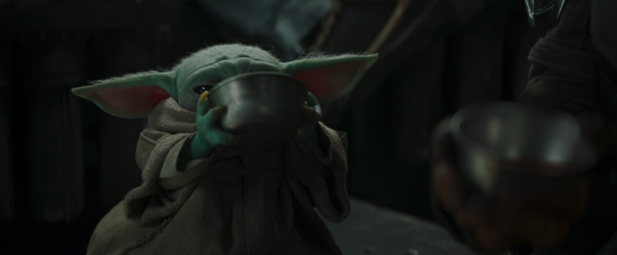 Baby Yoda drinking